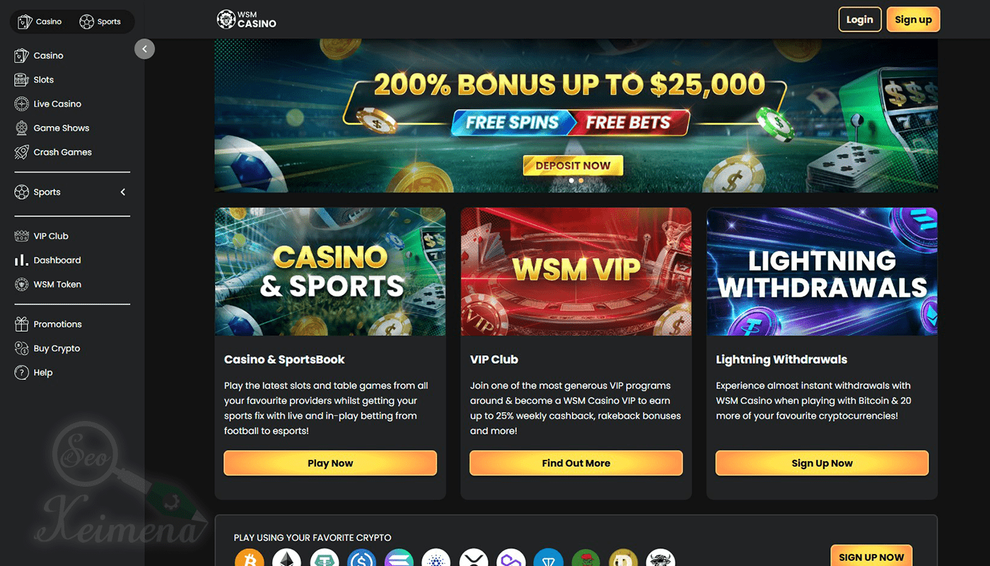 WSM Casino με κρυπτονομίσματα